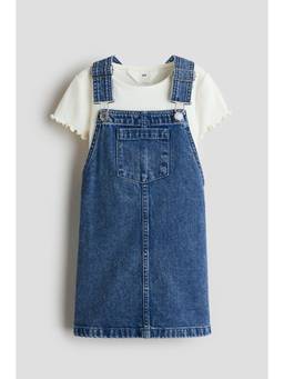 H&M - Girls Blue 2-Piece Dungaree Dress And Top Set