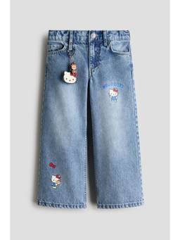 H&M - Girls Blue Charm-Detail Wide-Leg Jeans
