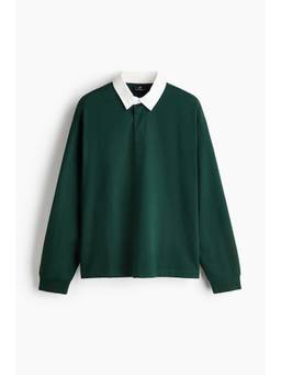 H&M - Men Green Relaxed Fit Cotton Rugby Shirt