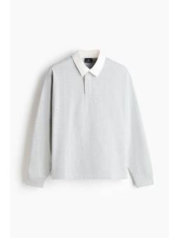 H&M - Men Grey Relaxed Fit Cotton Rugby Shirt