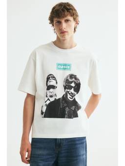 H&M - Men White Relaxed Fit Printed T-Shirt
