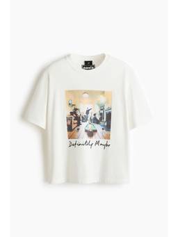H&M - Men White Relaxed Fit Printed T-Shirt