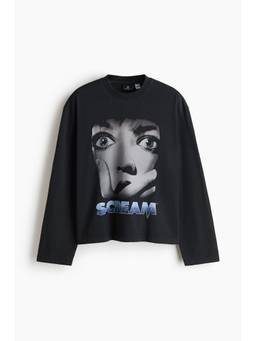H&M - Men Black Regular Fit Boxy Printed Cotton T-Shirt