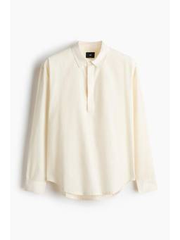 H&M - Men White Relaxed Fit Linen-Blend Popover Shirt