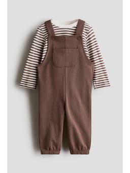 H&M - Boys Brown 2-Piece Dungarees And Top Set