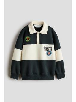 H&M - Boys Grey Motif-Detail Rugby Shirt