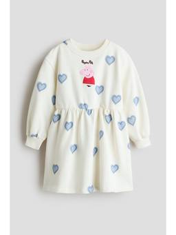 H&M - Girls White Printed Sweatshirt Dress