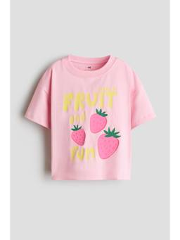H&M - Girls Pink Print-Motif Cotton T-Shirt