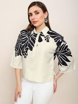 Globus - Women Beige Rayon Floral Top