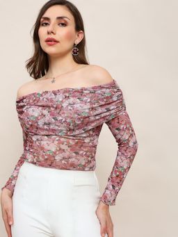 Globus - Women Pink Mesh Floral Top