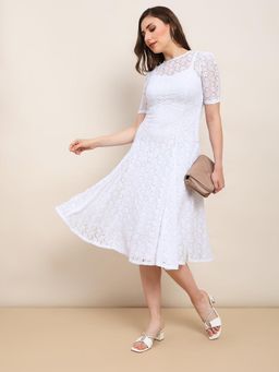 Globus - Women White Nylon Self Design Dress