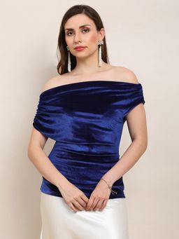 Globus - Women Blue Velvet Solid Top
