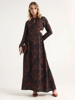 RAREISM - Brown Abstract Print Cut-Out Dress