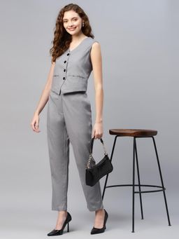 Deebaco - Women Grey Rayon Solid Waistcoat With Trouser