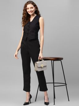 Deebaco - Women Black Rayon Solid Waistcoat With Trouser