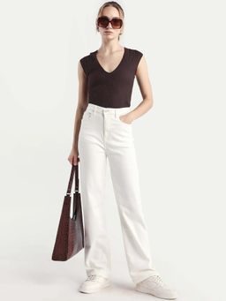 RAREISM - Off White Solid Straight Fit Jeans