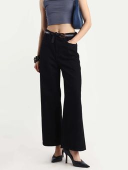 RAREISM - Black Solid Wide Leg Jeans