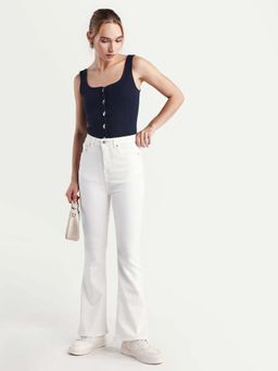 RAREISM - White Solid Bootcut Jeans