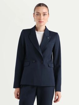 RAREISM - Navy Blue Solid Double Breasted Blazer