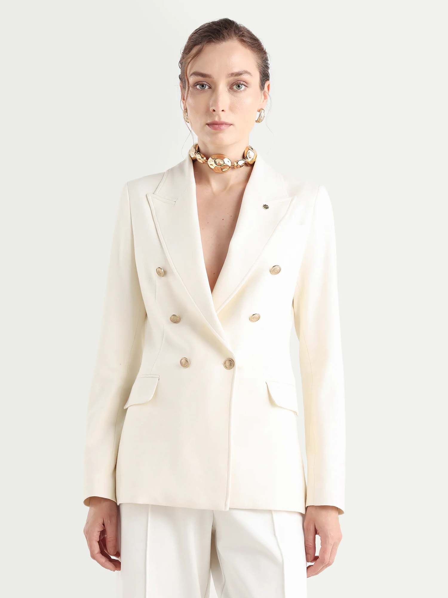 rareism Off White Solid Double Breasted Blazer-picture-11