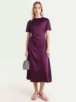 RAREISM - Maroon Solid Asymmetrical Dress