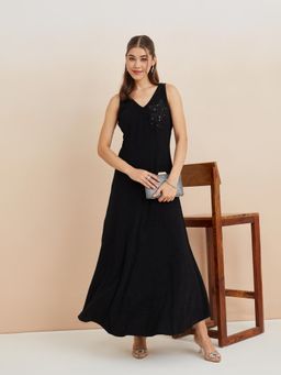 Latin Quarters - Women Black Polyester Embellished Dress