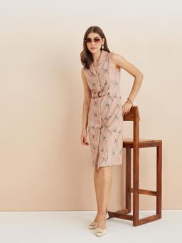 Latin Quarters - Women Beige Polyester Printed Dress With Belt