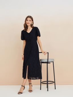 Latin Quarters - Women Black Nylon Self Design Dress