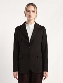 RAREISM - Maroon Solid Lapel Collar Blazer