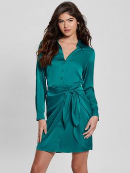 Guess - Women Teal Polyester Blend Solid Dress