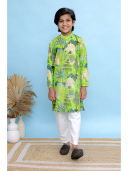KALP - Lime Green Botanical Kurta with Pyjama (Set of 2)