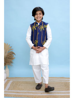 KALP - Palm Jacket Kurta With Pyjama Navy Blue (Set of 3)