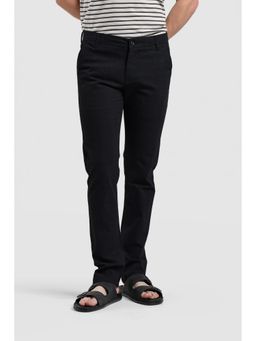 Crocodile - Mid Rise Solid Cotton Blend Stretch Black Pant