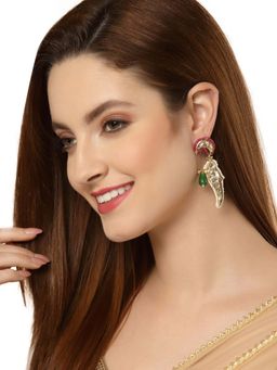 Dugran By Dugristyle - Pink & Green Kundan Dangler Earrings