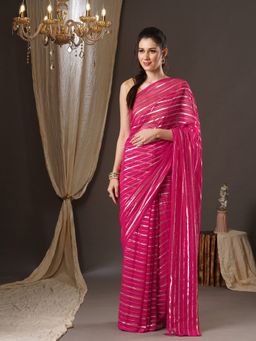 Akhilam - Womens Nylon Pink Printed Designer Saree with Unstitched Blouse