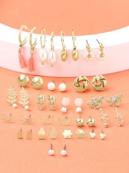 Zaveri Pearls - Set of 20 Gold Tone Classy Contemporary Studs & Drop Earrings-ZPFK14570