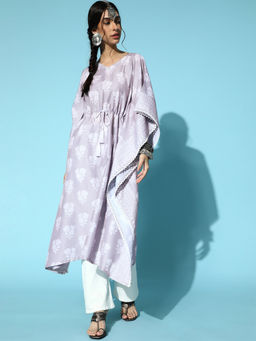 Ziyaa - Womens Purple Color Digital Print Kaftan Style Kurta