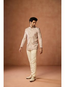 KISAH - Men Beige Jacquard Jodhpuri - Textured Long Bandhgala with Trouser