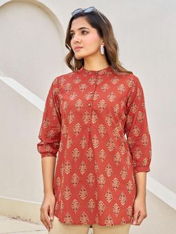 KAFTANIZE - Red Hand Block Print Short Cotton Kurti