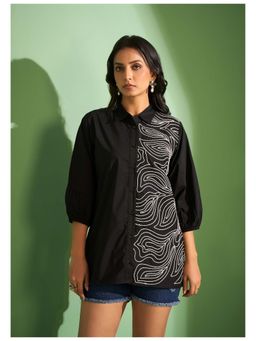 KAFTANIZE - Black Embroidered Regular Fit Shirt