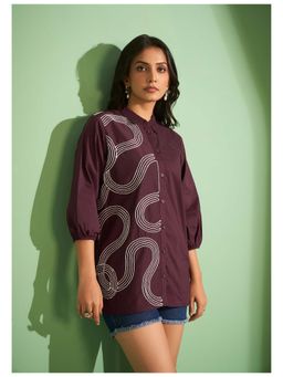 KAFTANIZE - Wine Embroidered Regular Fit Shirt