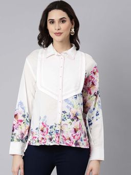 KAFTANIZE - White Floral Regular Fit Shirt