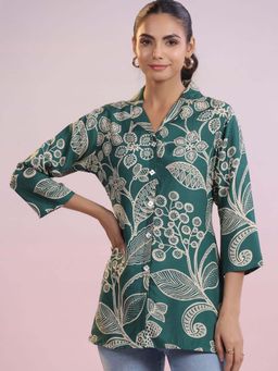KAFTANIZE - Green Floral Regular Fit Shirt