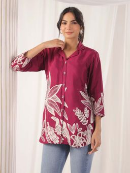 KAFTANIZE - Wine Floral Regular Fit Shirt
