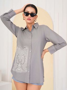 KAFTANIZE - Grey Printed Regular Fit Shirt