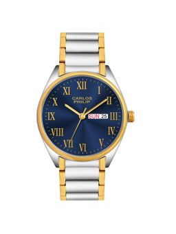 Carlos Philip - Men Navy Blue Dial Analog Watch with Date Display & Stainless Steel Band (M)