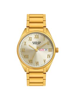 Carlos Philip - Men Minimalist Gold Dial Analog Watch with Date Display & Stainless Steel Band (M)