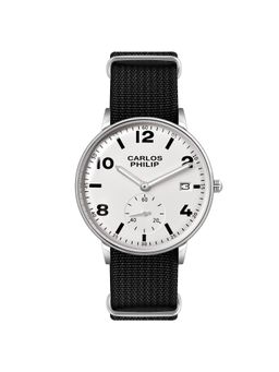 Carlos Philip - Men Minimalist White Dial Classic Analog Watch with Date Display & Nylon Band (M)