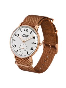 Carlos Philip - Men Minimalist White Dial Classic Analog Watch with Date Display & Nylon Band (M)