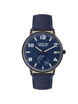 Carlos Philip - Men Minimalist Navy Blue Dial Classic Analog Watch with Date Display & Nylon Band (M)